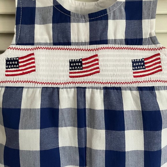 NEW with tags Good Lad American flag gingham smocked shortall boy’s sz 12 months - Picture 6 of 14